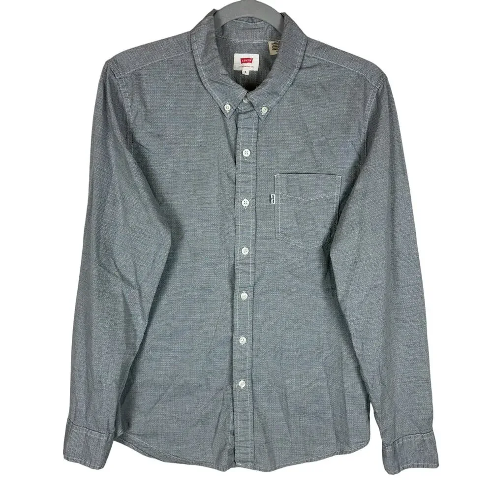 Levi's Shirt Men's Small‎ Gray Round Hem Pockets Long Sleeve Casual Button-Down
